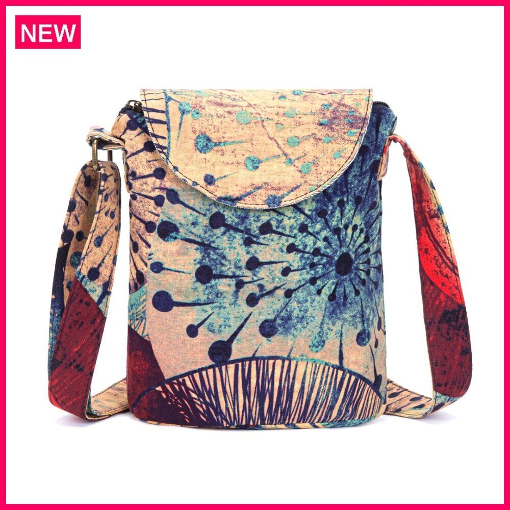 Retro Canvas Shoulder Bag Small Crossbody Handbag Boho Hippie Style